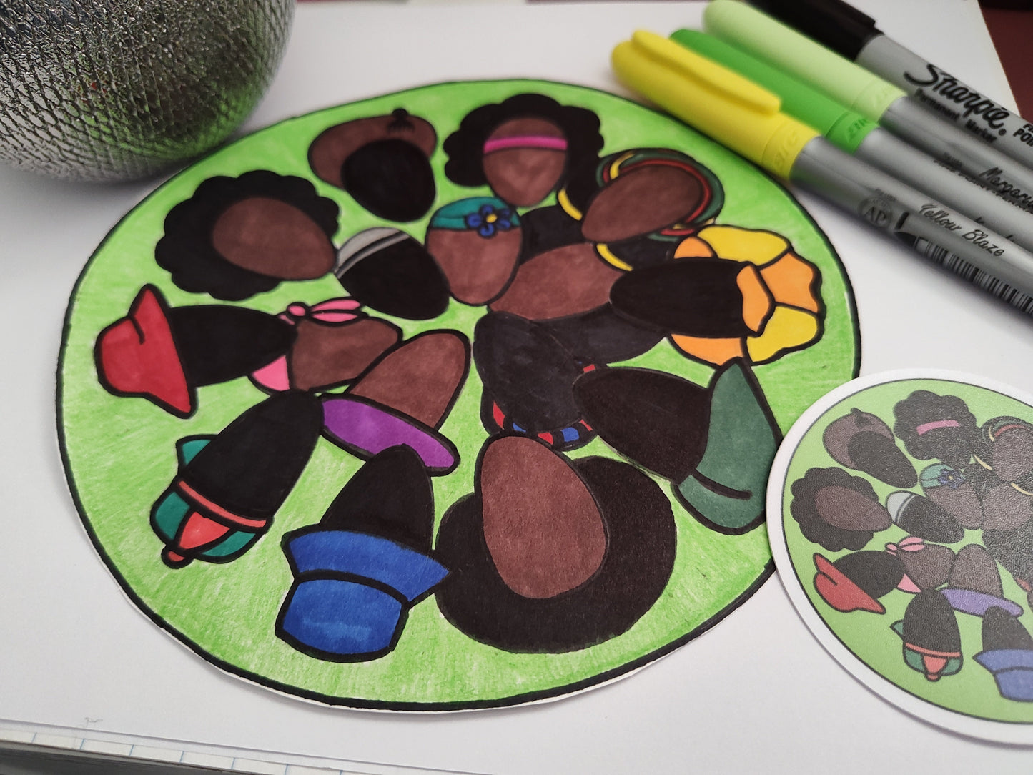 Hats and Hair Circle Vinyl Sticker