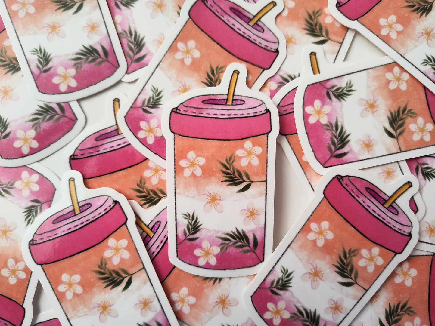 Pink Peach Too Cute Tumbler Vinyl Sticker
