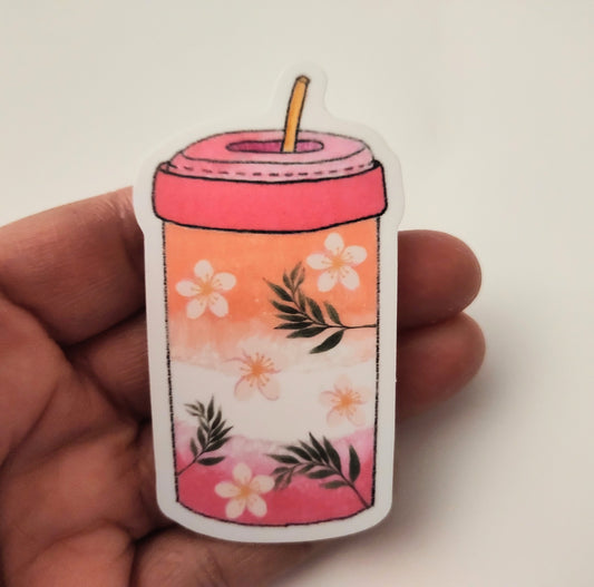 Pink Peach Too Cute Tumbler Vinyl Sticker