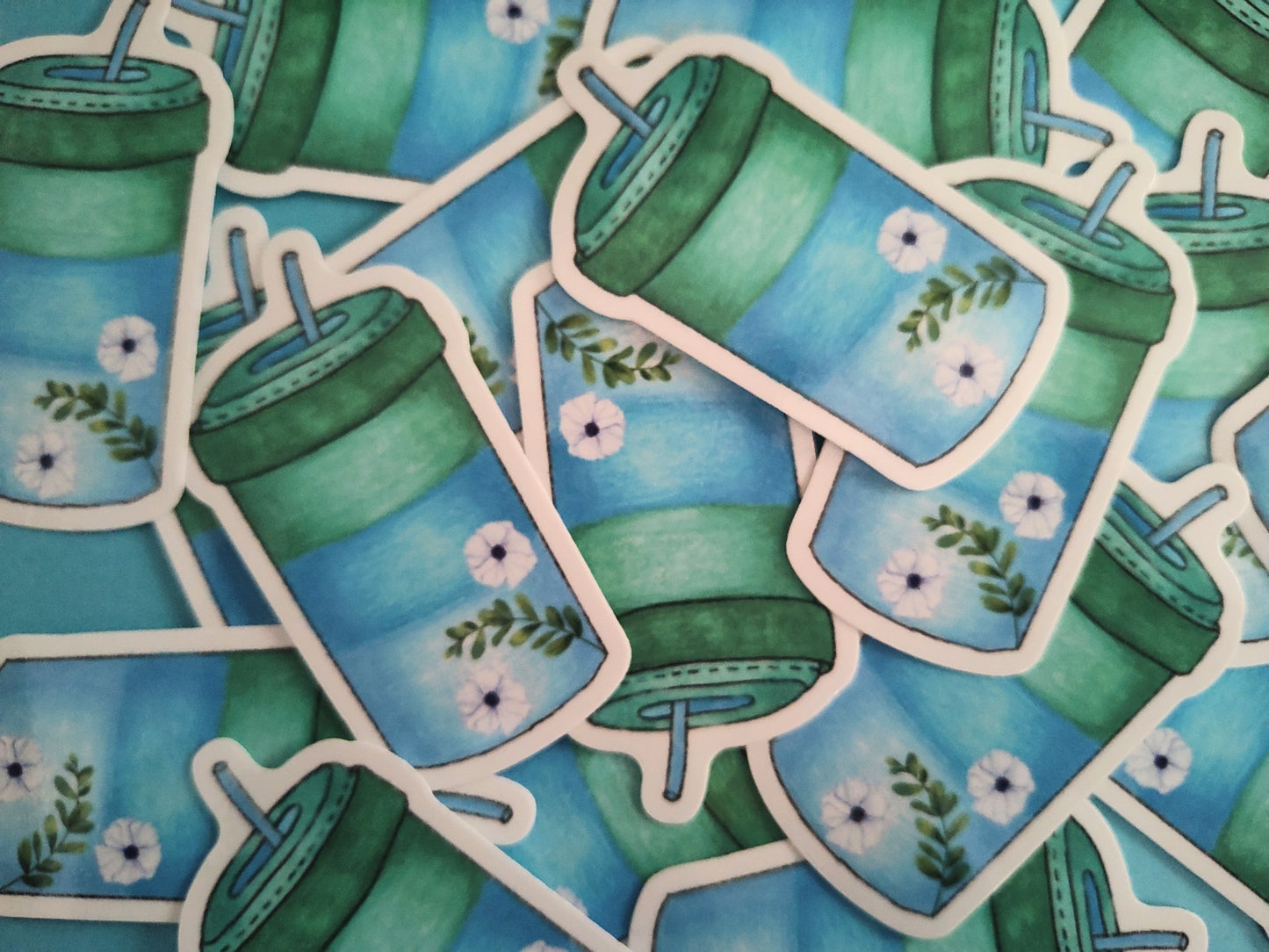 Cozy Emerald and Blue Tumbler Vinyl Sticker