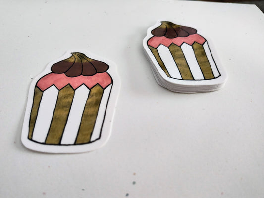 Pink & Gold Stripe Cupcake Vinyl Sticker