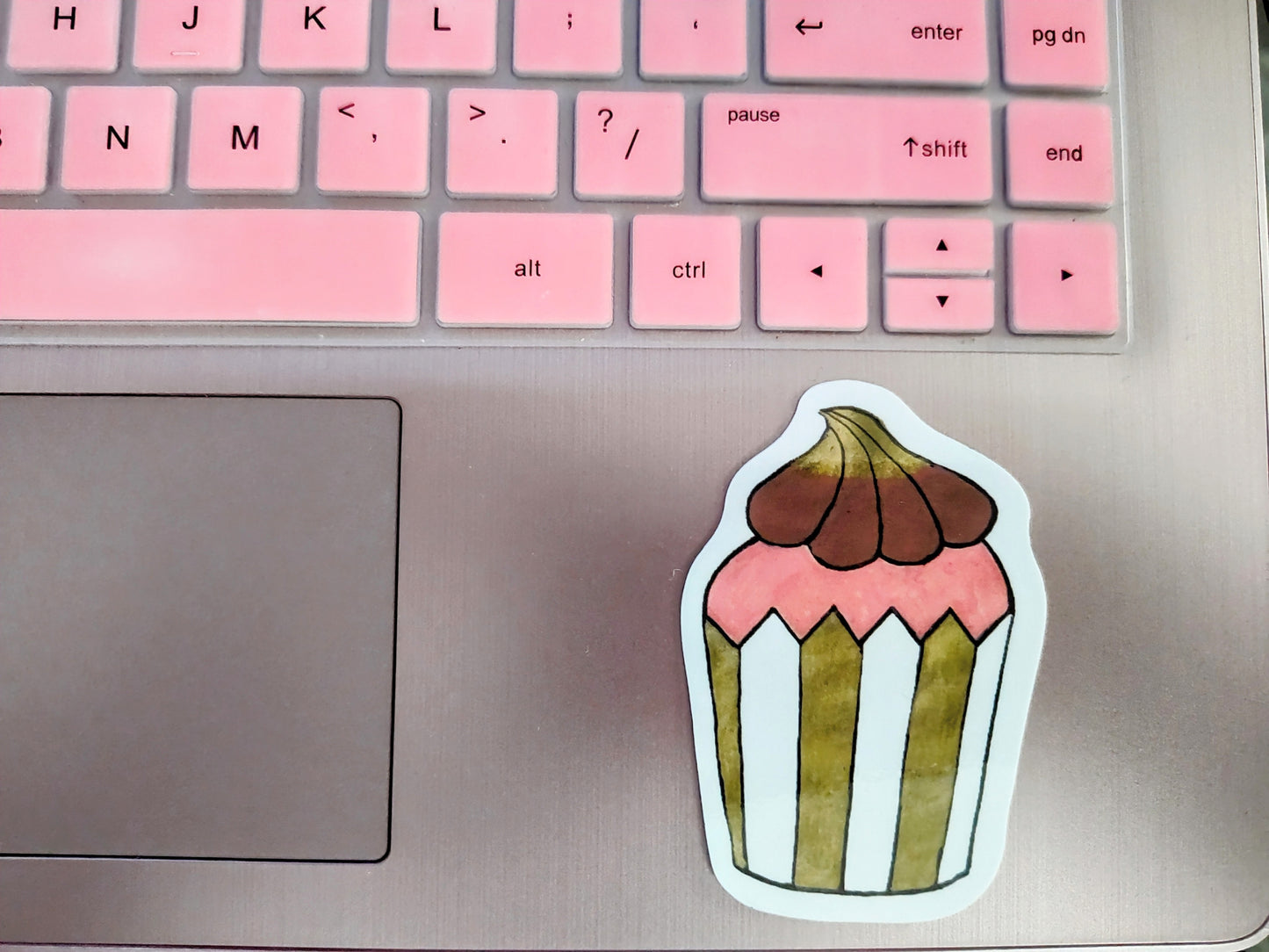 Pink & Gold Stripe Cupcake Vinyl Sticker