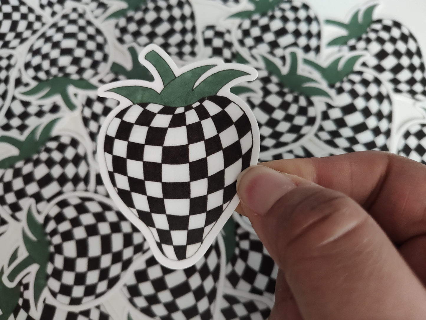 Black and White Checkered Board Strawberry Vinyl Sticker
