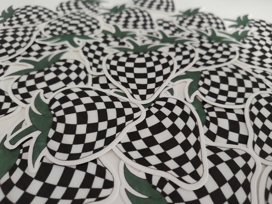 Black and White Checkered Board Strawberry Vinyl Sticker