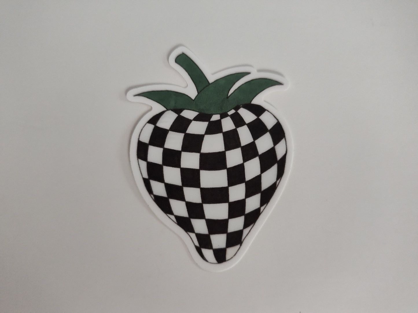 Black and White Checkered Board Strawberry Vinyl Sticker
