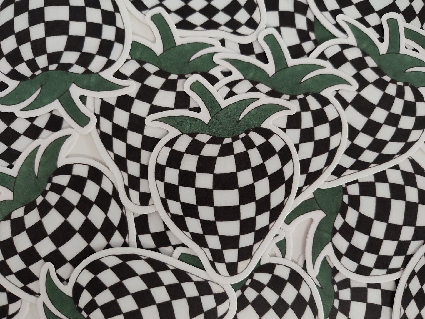 Black and White Checkered Board Strawberry Vinyl Sticker