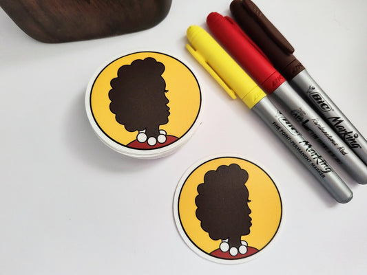 Woman with Afro and Pearls and Yellow Background (Vinyl Sticker)