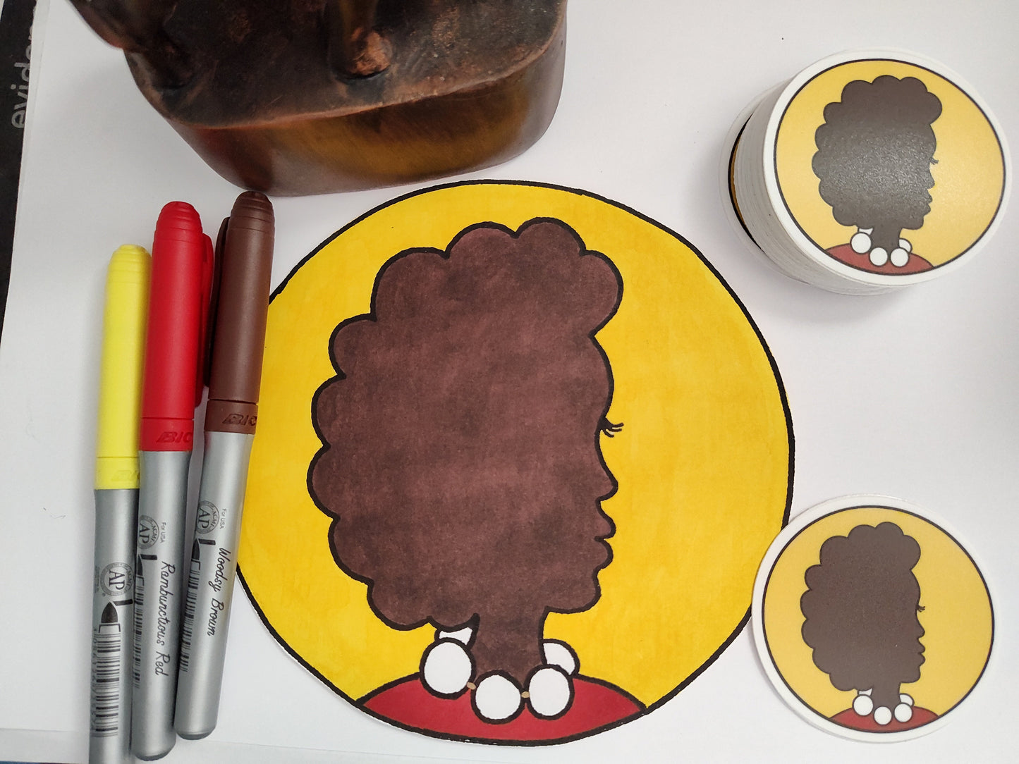 Woman with Afro and Pearls and Yellow Background (Vinyl Sticker)