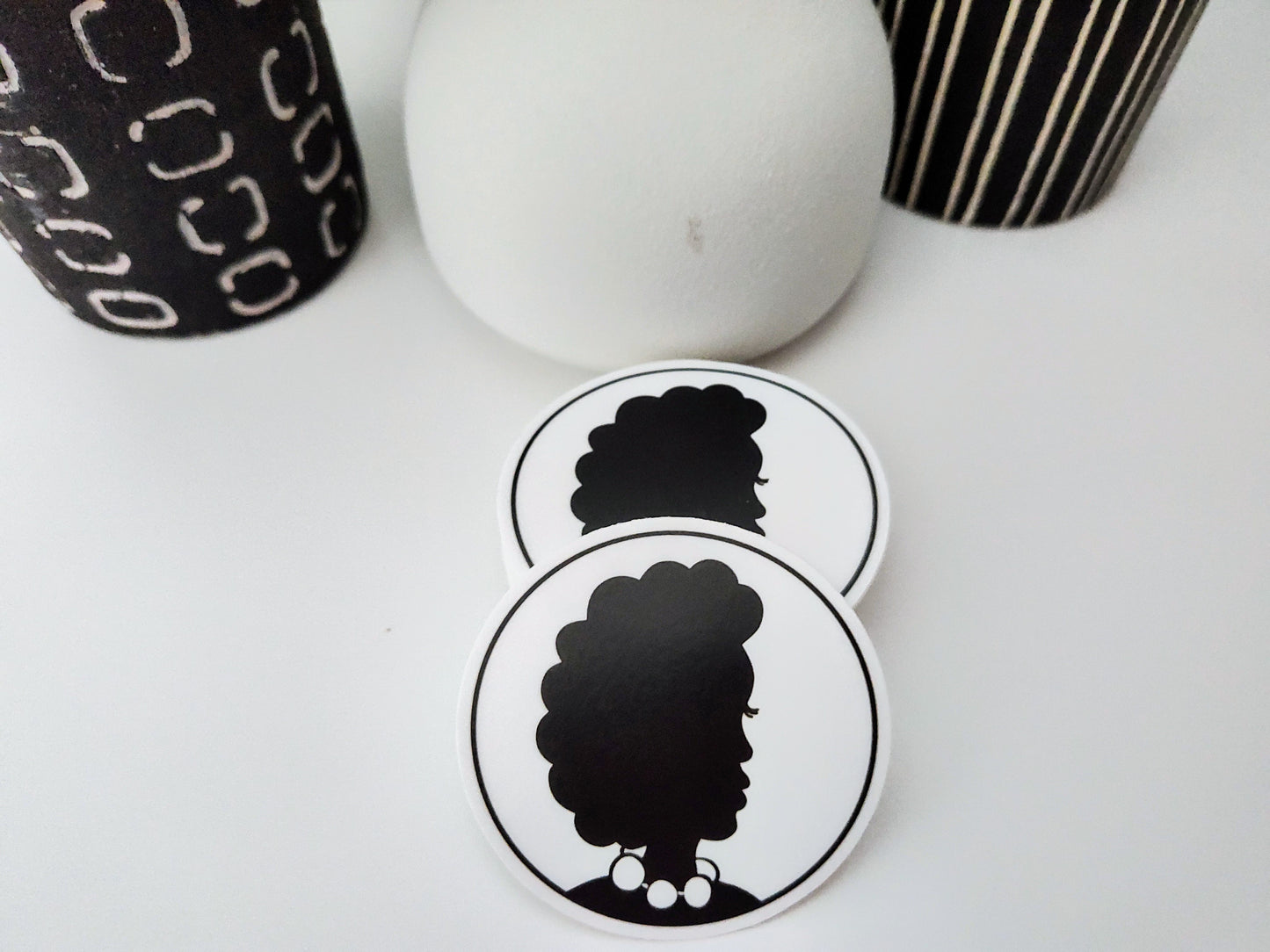 Woman with Afro in Black & White Vinyl Sticker