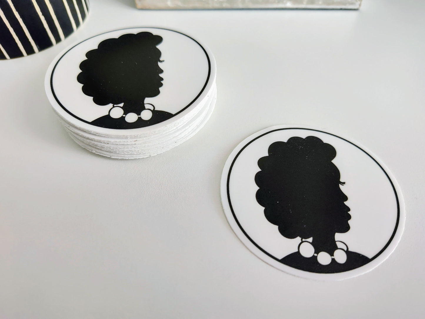 Woman with Afro in Black & White Vinyl Sticker