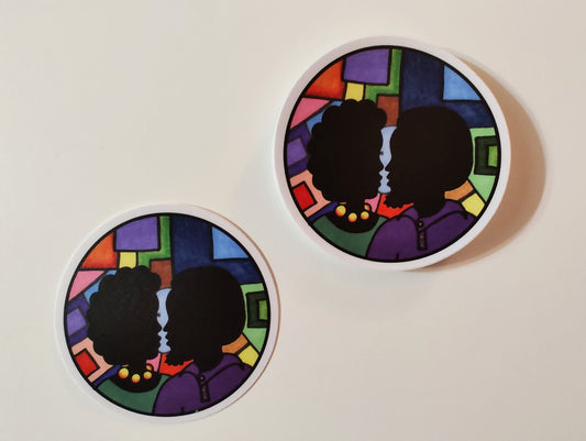 Couple with Afro and Abstract Background