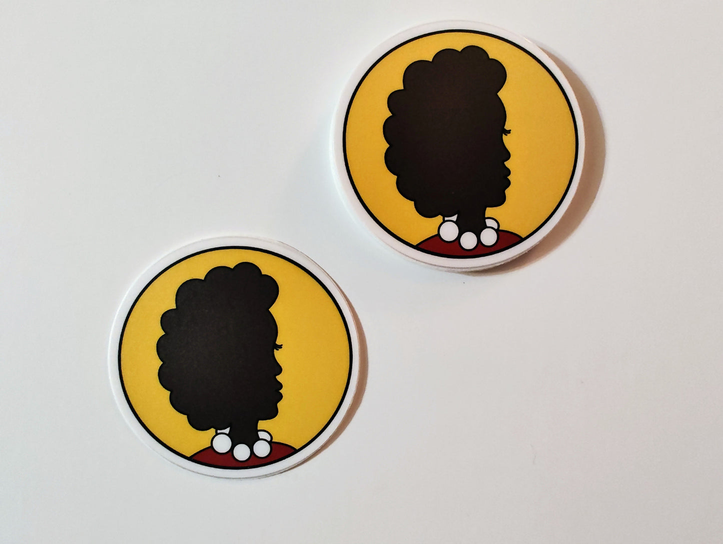 Woman with Afro and Pearls and Yellow Background (Vinyl Sticker)