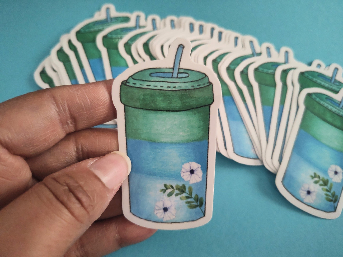 Cozy Emerald and Blue Tumbler Vinyl Sticker