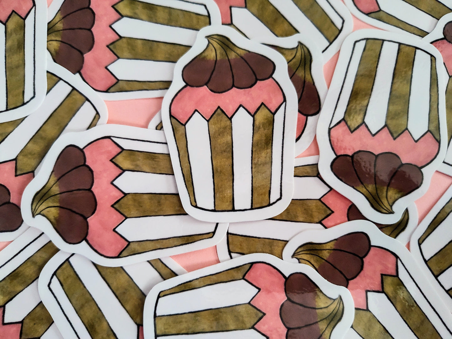 Pink & Gold Stripe Cupcake Vinyl Sticker
