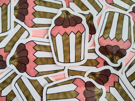 Pink & Gold Stripe Cupcake Vinyl Sticker