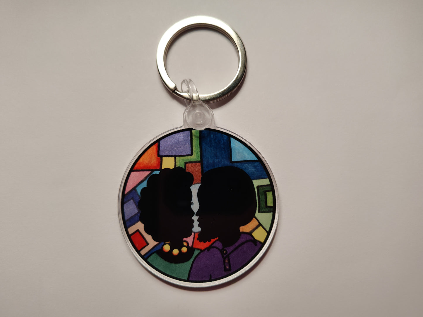 Couple with Afro and Abstract Background Keychain