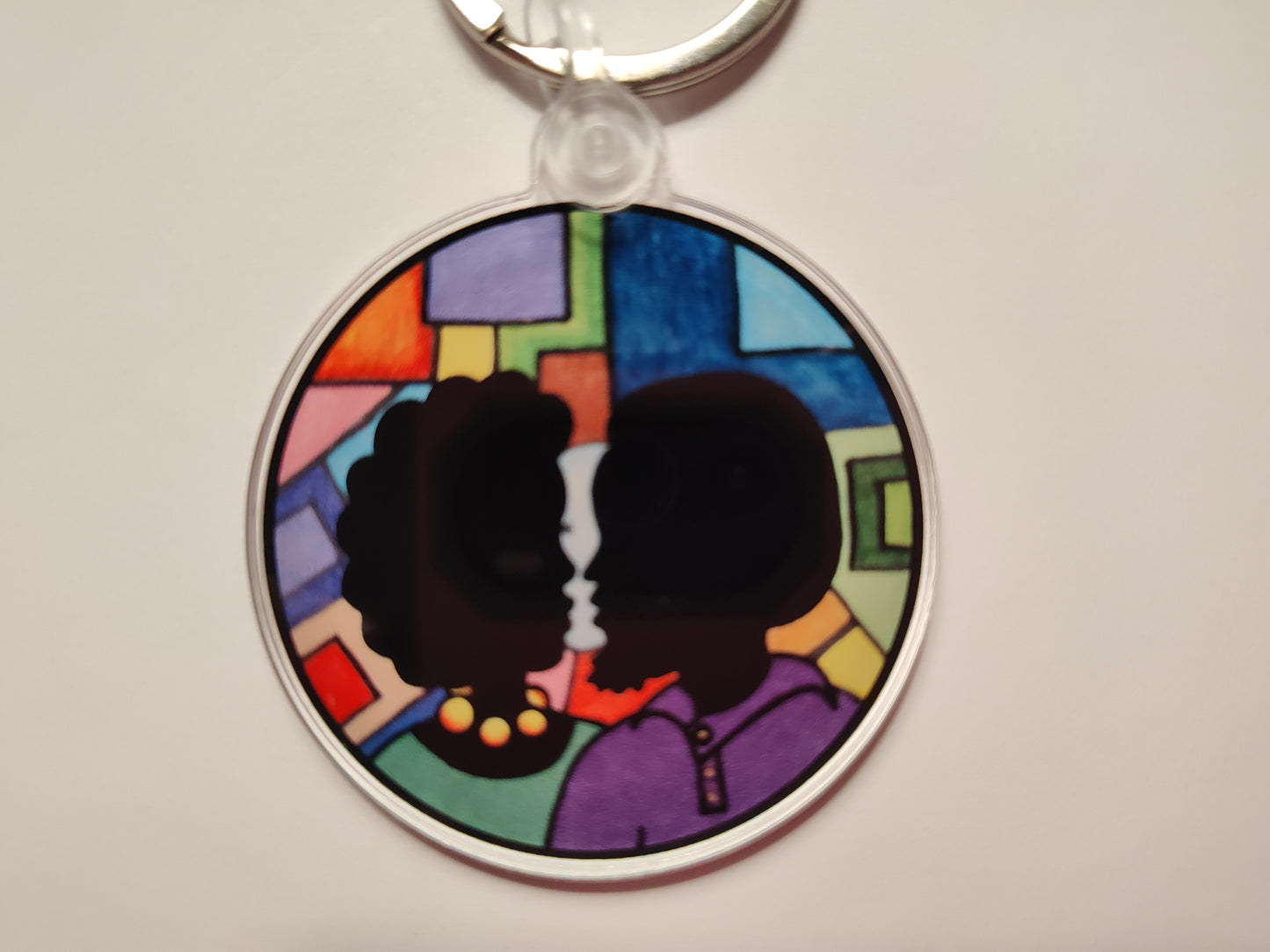 Couple with Afro and Abstract Background Keychain