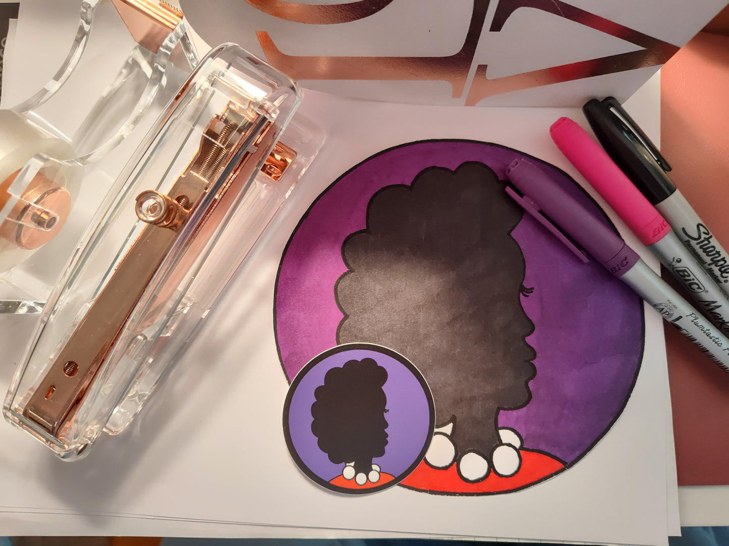 Woman with Afro and Purple Background (Black Silhouette)