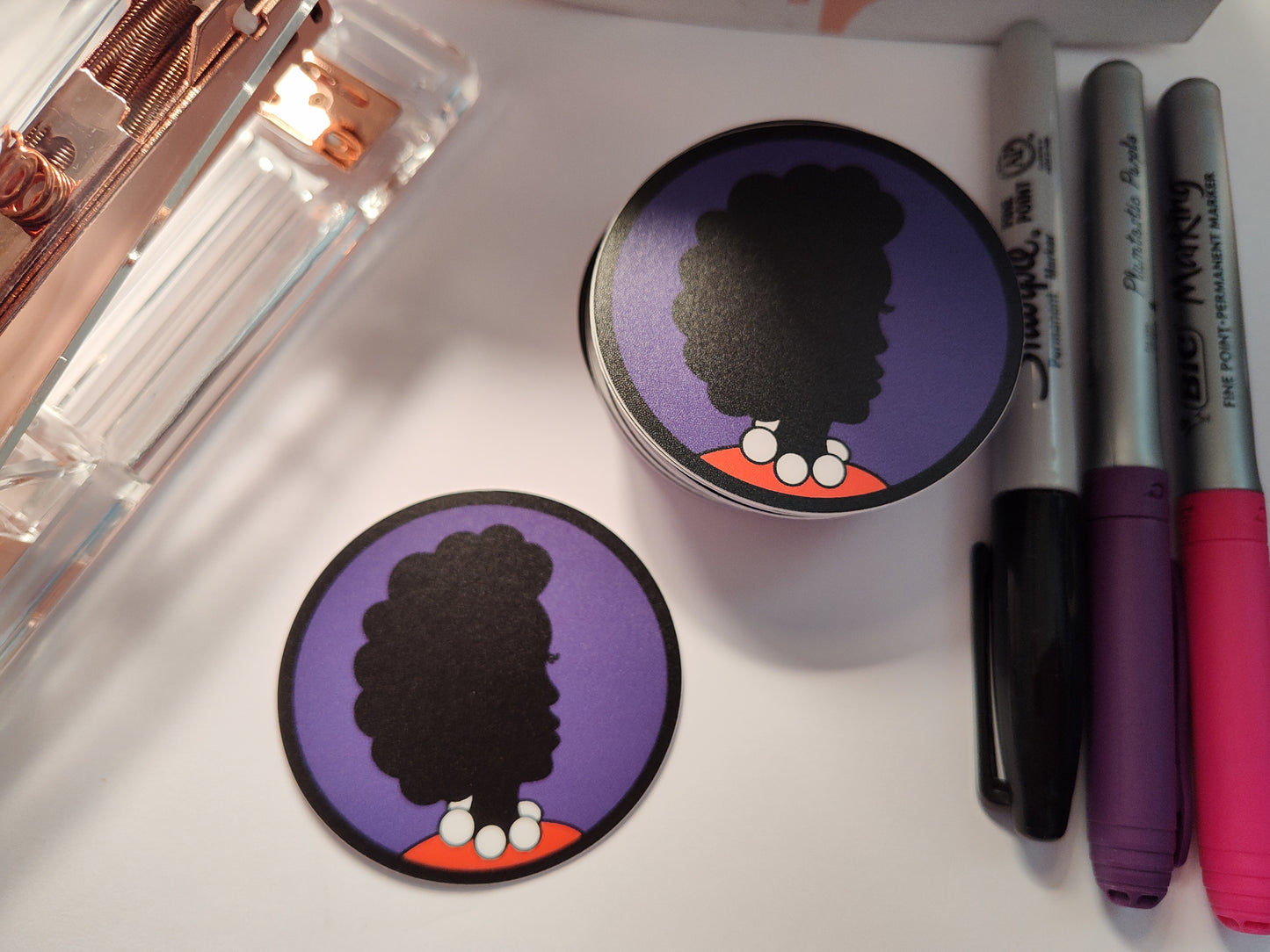 Woman with Afro and Purple Background (Black Silhouette)