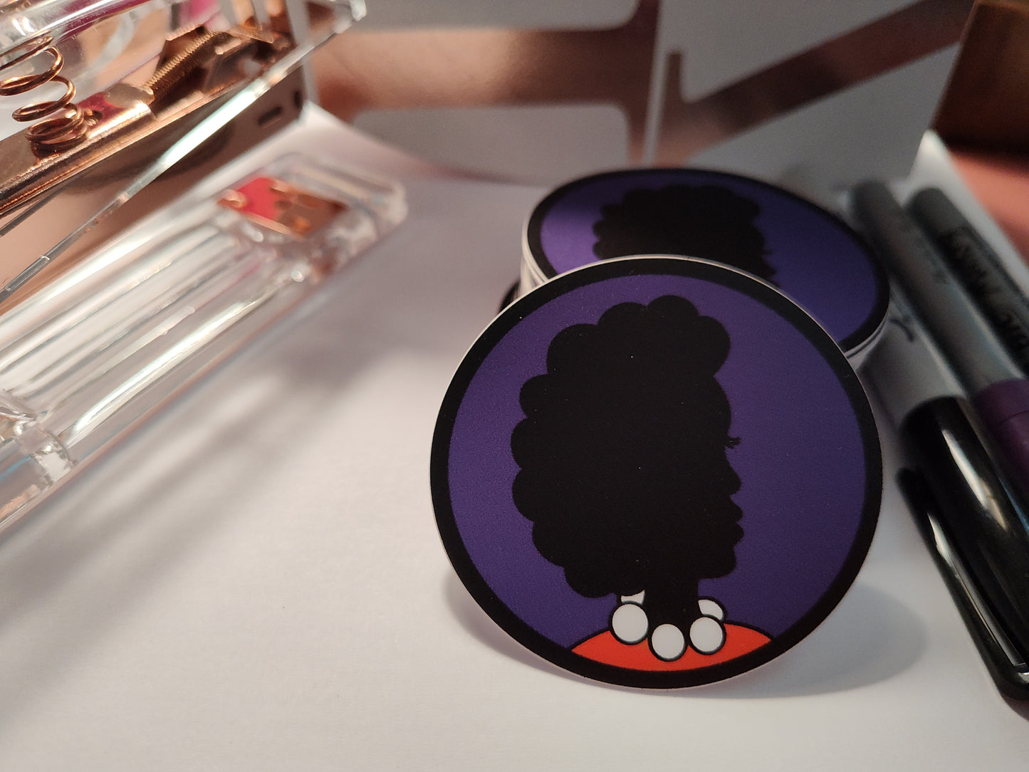 Woman with Afro and Purple Background (Black Silhouette)