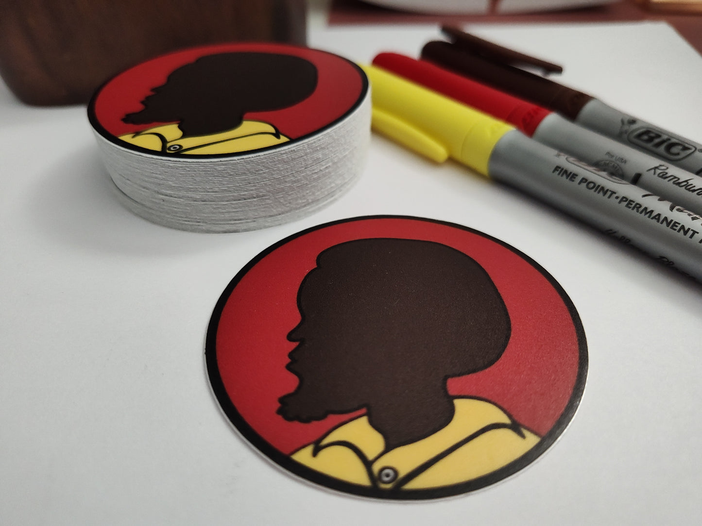 Man with Afro and Red Background