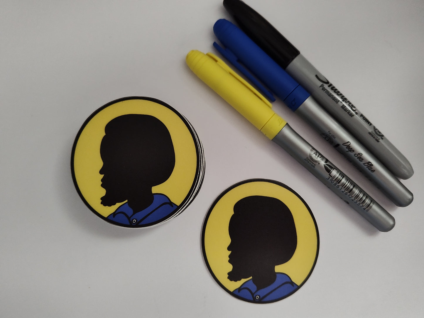 Man with Afro and Yellow Background (Vinyl Sticker)