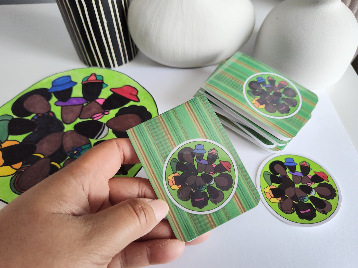 Hats & Hair Striped Green Magnetic Bookmark