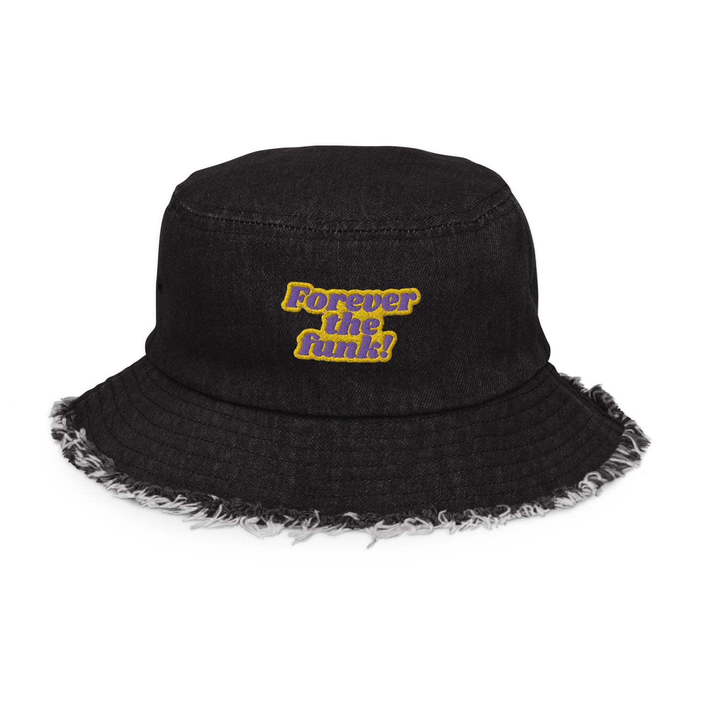 "Forever the Funk" Distressed Denim Bucket Hat