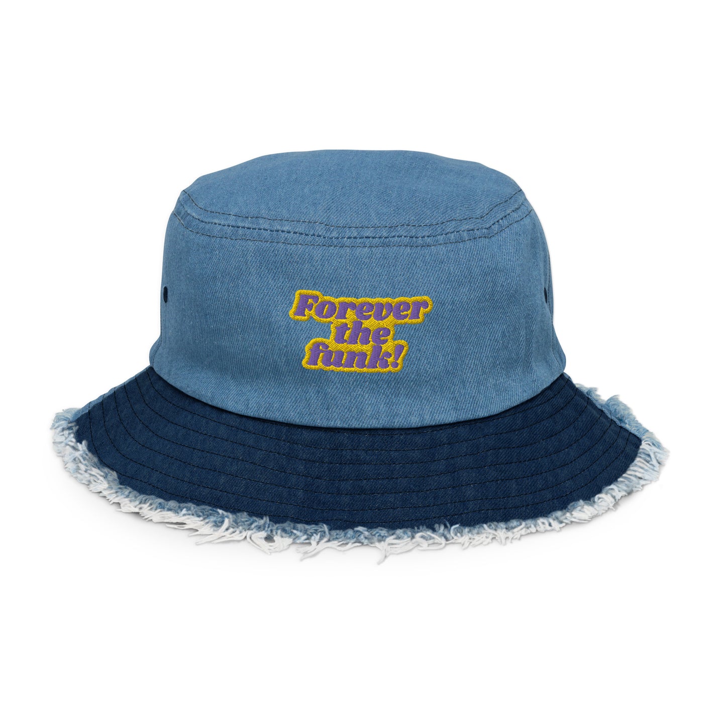 "Forever the Funk" Distressed Denim Bucket Hat