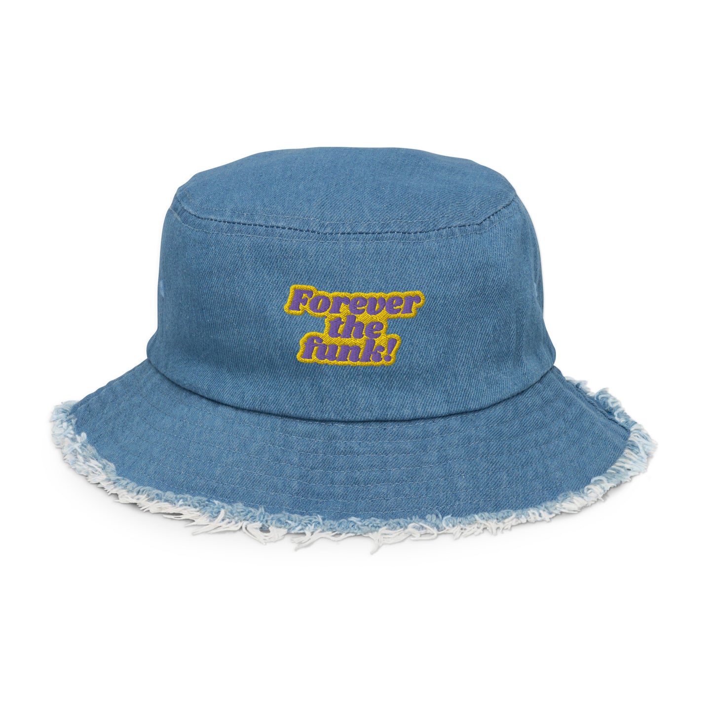 "Forever the Funk" Distressed Denim Bucket Hat